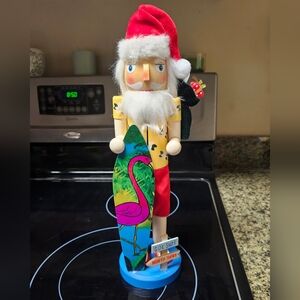 Brand New. Holiday Home 15in Wood Santa with Surfboard Surfer Nutcracker